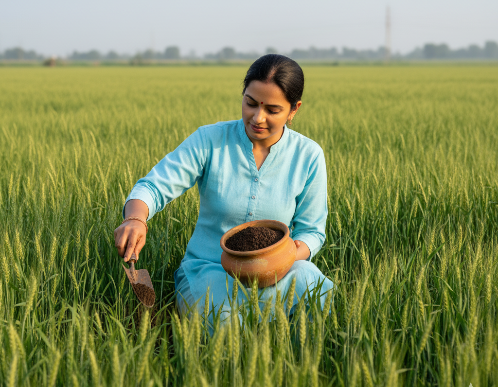 गेंहू की Organic फसल में Vermicompost 